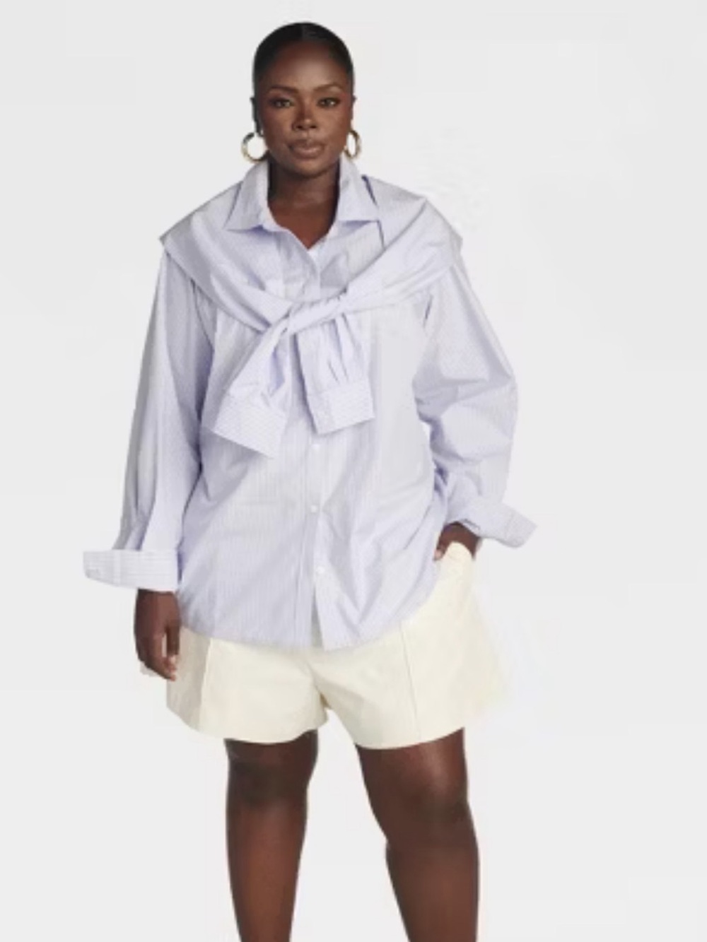 KBB by KAHLANA Women's 'The Double Layer Button-Down Shirt' Lavender Striped S M
